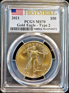 2021 $50 1 Oz GOLD AMERICAN EAGLE UNC *Type 2* PCGS MS70 First Strike