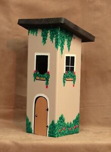 Handcrafted Hand Painted Birdhouse Beige Townhouse