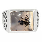 Men's Ring - Natural Merlinite Dendritic Opal 925 Silver Ring s.11 CR43966