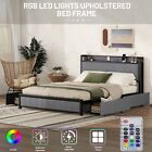 Bed Frame with LED Headboard, Upholstered Bed with 4 Storage Drawers+USB HOT NEW