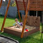 Wood Sandbox with Liner, Sand Box with 2 Bench Seats for Aged 3-8 Years Old