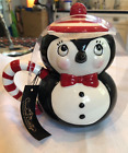 Johanna Parker Carnival Cottage PENGUIN Christmas Mug with Lid -- NWT