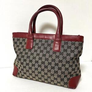 GUCCI Tote Bag Shoulder GG Canvas Leather Red Women Authentic MBa0471