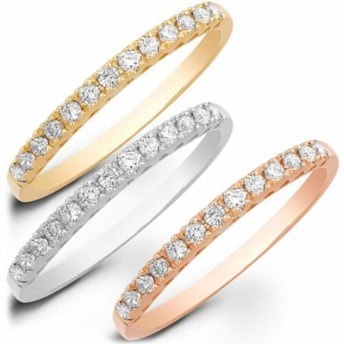 1.7ct Round Cut Real Cultured Diamond 18K White/Rose/Yellow Gold Stackable Band