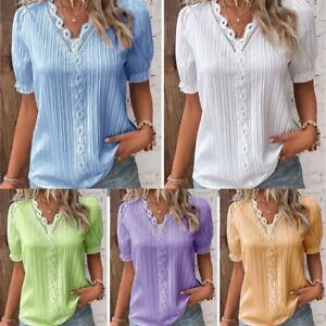 Women's Summer V-neck T-shirt Ladies Casual Shirt Short Sleeve Tunic Tops Blouse