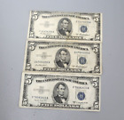 Lot (3) 1953 $5 Five Dollar Blue Seal Silver Certificate Bill - Series A and B