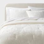 3pc King Luxe Distressed Crinkle Velvet Comforter and Sham Set Ivory - Threshold