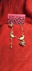 Betsey Johnson Playful Cat Earrings Roses Mismatched White/Pink Chains/Spiral