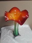 MURANO Vintage Cased Art Glass Tulip Vase Red/Green/White 15