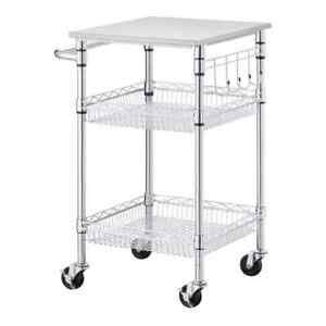 Rolling Kitchen Cart Rectangle w/Stainless Steel Top & Storage Shelves (24