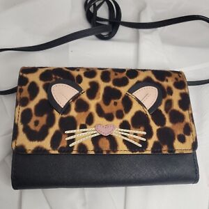 Kate Spade Run Wild Cat Leopard Leather Crossbody Bag $229 New