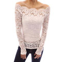 Fashion Sexy Women's Girls Long Sleeve Off the Shoulder Lace Floral T-Shirt Tops