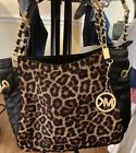 Michael Kors leopard slouchy hobo handbag gold medium brand new