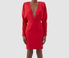 $3060 ALEXANDRE VAUTHIER Women's Red Plunging Strong-Shoulder Mini Dress Size 36