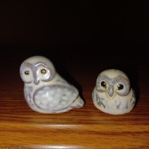 Pottery Small Owl Figurines Terracotta White/Gray Set Of 2 Decorative Owls