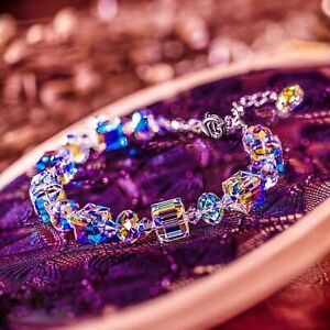 Crystal Aurora Transparent Beads Bracelet Wedding Women Bride Chain Gift Jewelry