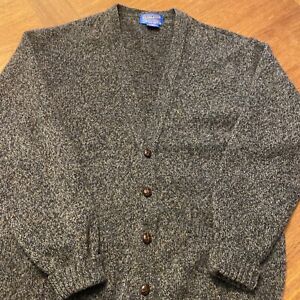 Vintage Pendleton Mens 100% Shetland Wool Cardigan Sweater M Gray Button Grandpa