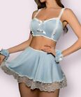 Adorable Satiny Blue & White French Maid Inspired Sexy Lingerie Set Dress Up L