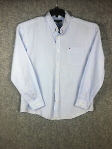 Tommy Hilfiger Men's  XL Blue White Pattern Long Sleeve Cotton Shirt Casual A43