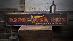 Barbequed Ribs, Custom for BBQ Pit - Rustic Distressed Wood Sign