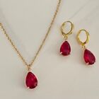 3Ct Lab Created Red Ruby Pear Cut Women Fancy Jewelry Set 14K Yellow Gold Plated