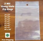 2Mil Hang Hole Plastic Zip Seal Reclosable Poly Bags Jewelry 2 Mil Top Lock
