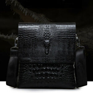Men Leather Black Crocodile Sling Shoulder Bag Crossbody Bag 10