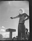 VINTAGE BW PHOTO NEGATIVE - Shirtless Man Pointing a Gun - Sun Shining