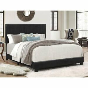 Full Size Bed Frame Platform With Headboard Erin Black Faux leather Upholstered