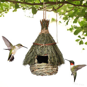 Hanging Hummingbird House Hand-woven Reed Grass Bird Nest Garden Yard Decor