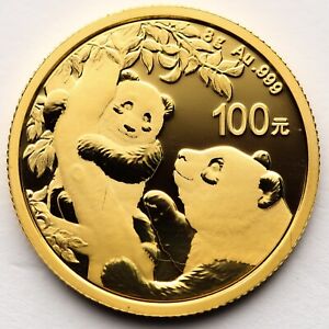 2021 China 8 gram Gold Panda BU 100 Yuan Coin Chinese Gold Coin
