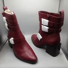 Vince Camuto Kempreea Boots Women's 8W Red Cranberry Leather Ankle Buckle