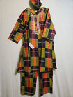 African Kente Cloth Print 3Pcs Pant Set For Men With Cap Free Size