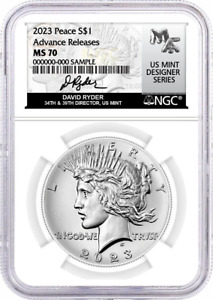 2023 SILVER PEACE DOLLAR-NGC MS70-ADVANCED RELEASES-DAVID RYDER SIGNED-POP 485!!