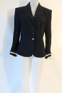 Womens Laurel Escada Black White Wool Zebra Print Cuffs Blazer Jacket 38 US/M *