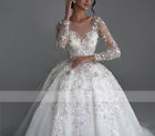 Luxury Princess Wedding Dresses O-Neck Long Sleeve Robe Lace Beaded Ball Gown