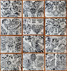 Boog Rare Traditional Japanese Style Tattoo Flash Set 12 Sheets 11x14 Black Gray
