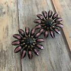 Vintage 1960s black and pink daisy flower clip on earrings