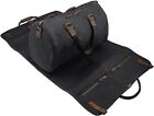 2 in 1 Canvas Leather Suit Luggage Garment Bag with Shoulder Strap for Travel