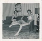 vintage snapshot photo: Risque Lesbian Int Sexy Barefoot Women in Bra & Panties
