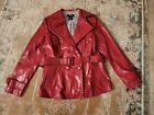 Vintage Mark Alan Shiny Red Genuine Leather Belted Double Breasted Jacket Size M