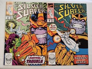Silver Surfer #34 (VF/NM) & #44 (NM-) Return of Thanos🔑1st Gauntlet Marvel 1990