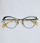 Vtg. American Optical Cat Eye Glasses 1/10 12KGF 5 Etched Silver Tone Blue Green