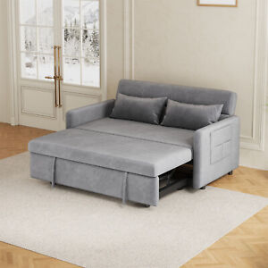 New Listing54'' Velvet Convertible Sleeper Sofa Bed Loveseat Couch with Pull-Out Bed Gray