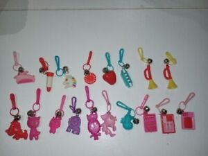 18 Vintage 1980s Plastic Clip On 80s Bell Charms w/ RARE Unicorn and Strawberry 