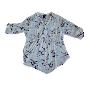 Torrid Emma Babydoll Shirt Top Tunic Half Sleeve Floral White Purple sz 1/XL