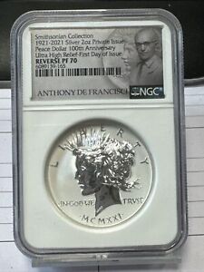 1921-2021 Smithsonian 2oz Peace Dollar NGC PF70 First Day - Reverse Proof