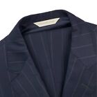 Custom 44 L Samuelsohn Navy Blue Multi Stripe Super 110's  Plaid Wool Suit
