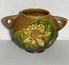 Vintage Roseville USA Pottery Brown Water Lily Bowl Two Handle Rose Bowl 437-6
