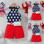 Baby Girls Flag Print Tank Top Shorts Belly Bag Set Summer Party Outfit Clothes